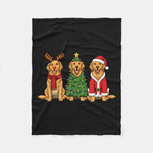 Couverture Polaire Retro Christmas Golden Retriever Santa Reindeer Do (Devant)