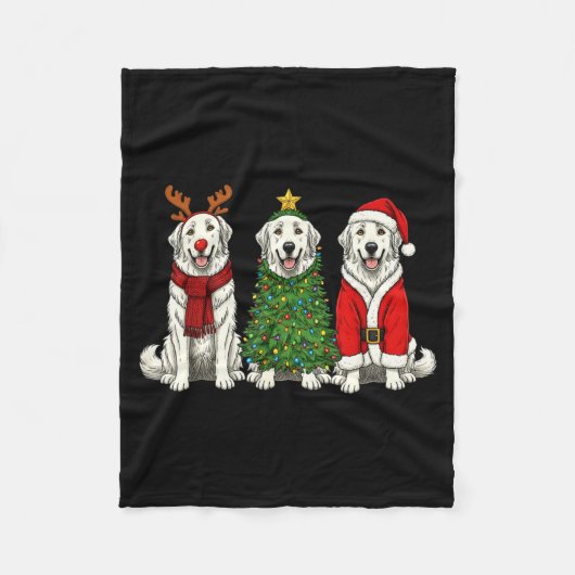Couverture Polaire Retro Christmas Great Pyrenees Santa Reindeer Dog  (Devant)