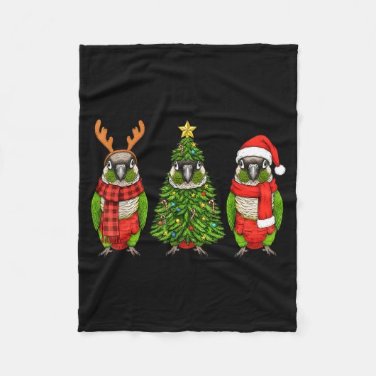 Couverture Polaire Retro Christmas Green Cheek Conure Parrot Santa Re (Devant)
