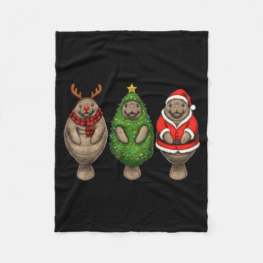 Couverture Polaire Retro Christmas Manatee Santa Reindeer (Devant)