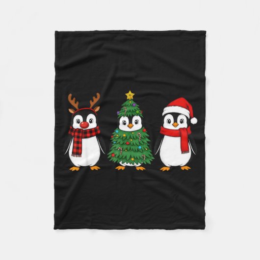 Couverture Polaire Retro Christmas Penguin Santa Reindeer (Devant)