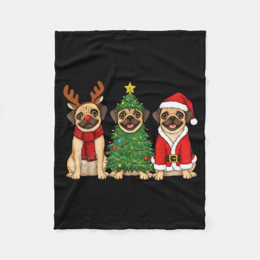 Couverture Polaire Retro Christmas Puggle Santa Reindeer Dog Lover (Devant)