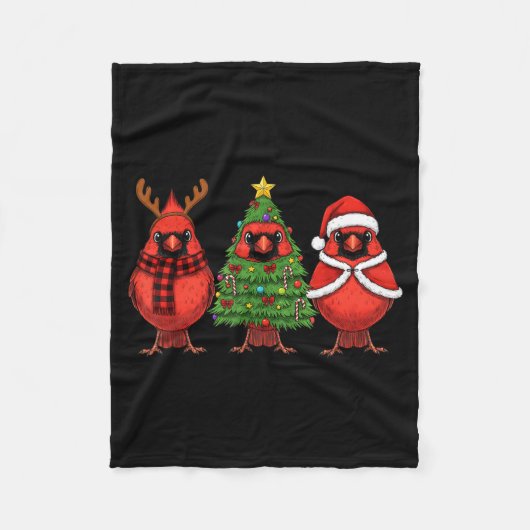 Couverture Polaire Retro Christmas Red Cardinal Bird Santa Reindeer (Devant)