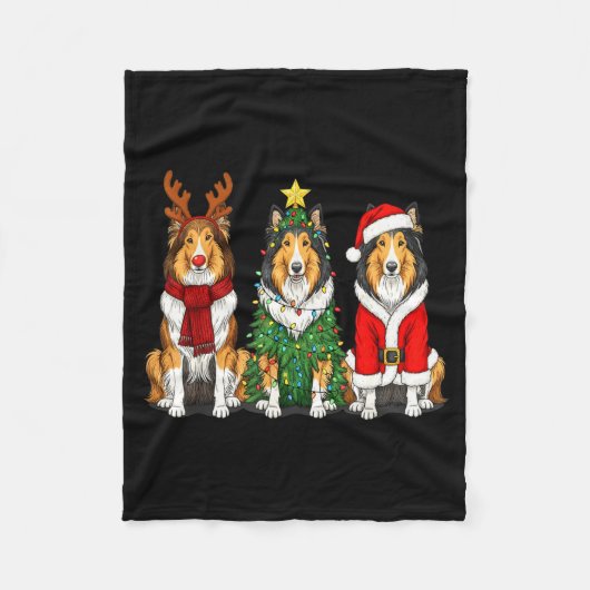Couverture Polaire Retro Christmas Rough Collie Santa Reindeer Dog Lo (Devant)