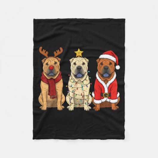 Couverture Polaire Retro Christmas Shar Pei Santa Reindeer Dog Lover (Devant)