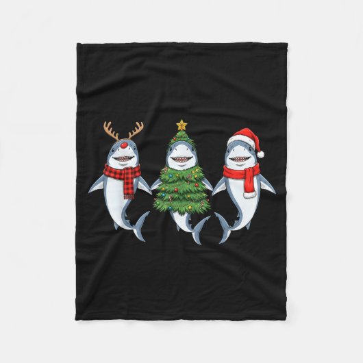Couverture Polaire Retro Christmas Shark Santa Reindeer (Devant)