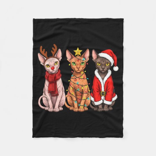 Couverture Polaire Retro Christmas Sphynx Cat Santa Reindeer  (Devant)