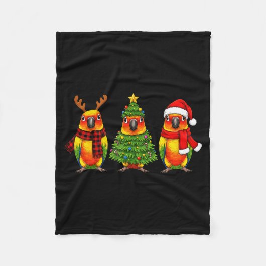 Couverture Polaire Retro Christmas Sun Conure Parrot Santa Reindeer (Devant)