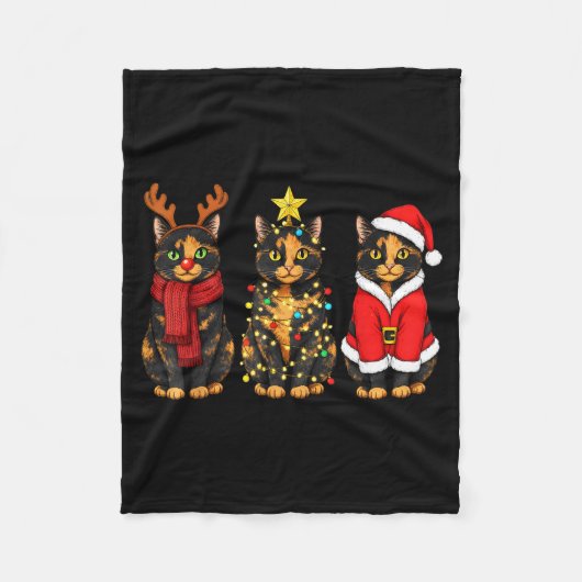 Couverture Polaire Retro Christmas Tortoiseshell Cat Santa Reindeer (Devant)