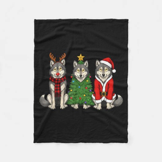 Couverture Polaire Retro Christmas Wolf Santa Reindeer  (Devant)