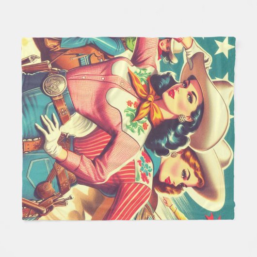 Couverture Polaire Retro Cowgirls Pin-ups (Devant (Horizontal))