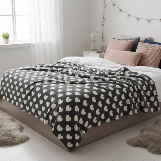 Couverture Polaire Retro Cute Black and White Hearts Pattern