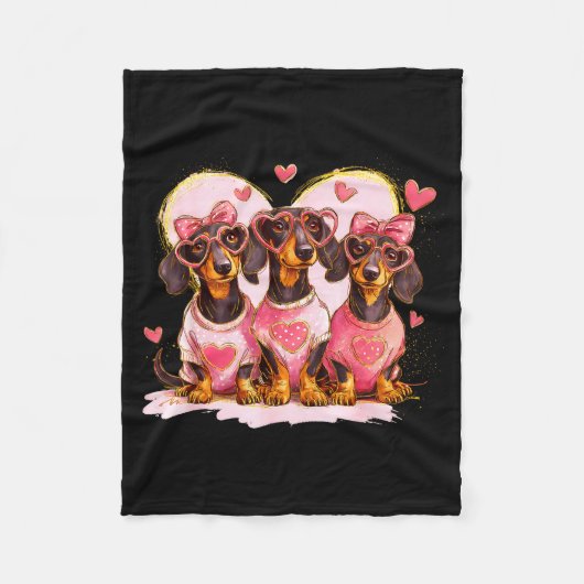 Couverture Polaire Retro Dachshund With Heart Sungles Valentine's Day (Devant)