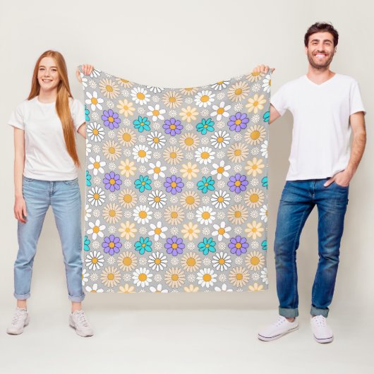 Couverture Polaire Retro Daisy Motif Simple.01. Gray BG (En situation)