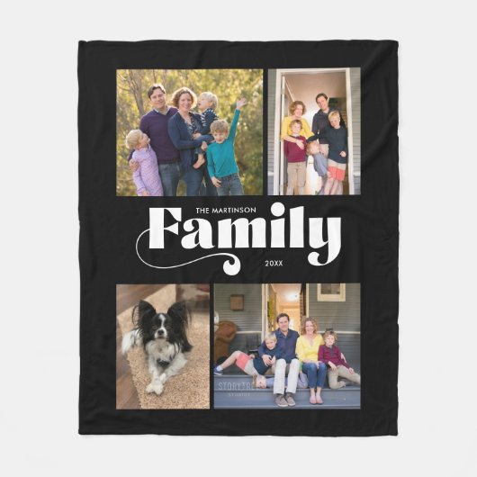 Couverture Polaire Retro Family 4 Photo Collage Arrière - plan noir (Devant)