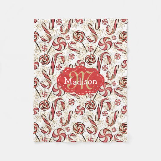 Couverture Polaire Retro Festive Fun Sucres de canne Motif Nom du béb (Devant)