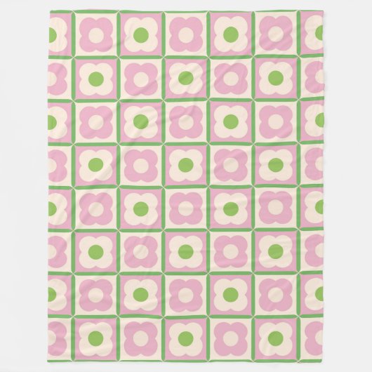 Couverture Polaire Retro Floral Checker Motif rose et vert (Devant)
