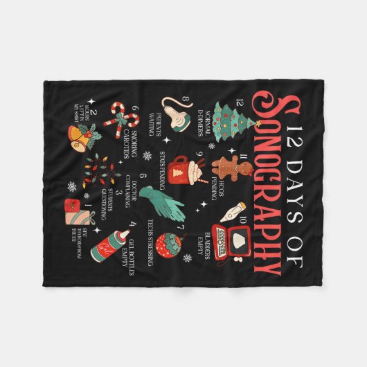 Couverture Polaire Retro Funny 12 Days Of Sonography Ultrasound Tech (Devant (Horizontal))