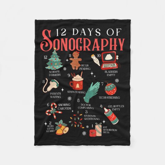 Couverture Polaire Retro Funny 12 Days Of Sonography Ultrasound Tech (Devant)