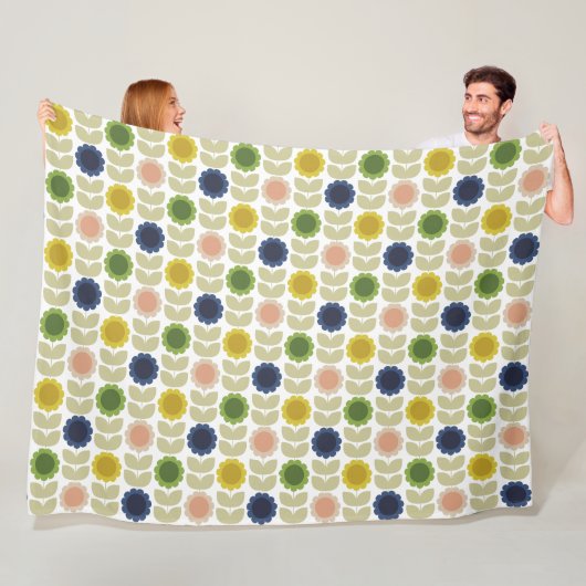 Couverture Polaire Retro Groovy Summer Flowers Stems (En situation)