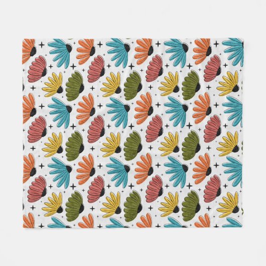 Couverture Polaire Retro Halftone Coneflowers (Devant (Horizontal))
