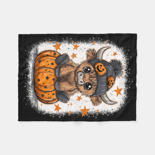 Couverture Polaire Retro Halloween Vache Citrouille Automne Vache Tha (Devant (Horizontal))