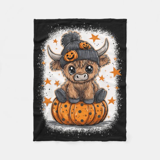 Couverture Polaire Retro Halloween Vache Citrouille Automne Vache Tha (Devant)