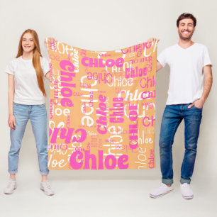 Couverture Polaire Retro Hot rose orange Nom personnalisé Motif moder