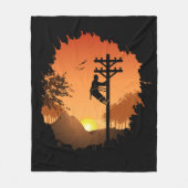 Couverture Polaire Retro Lineman Coucher de soleil Père Câble électri (Devant)
