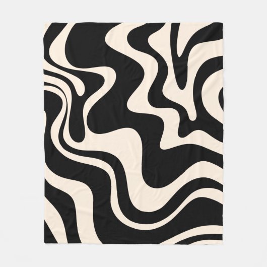 Couverture Polaire Retro Liquid Swirl Abstract Pattern Black Cream (Devant)