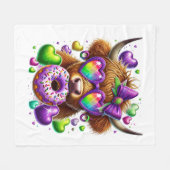 Couverture Polaire Retro Mardi Gras, Vache des Highlands (Devant (Horizontal))