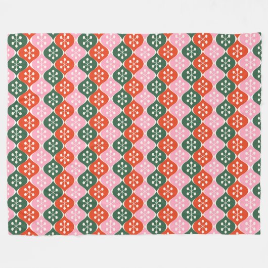Couverture Polaire Retro Mid Mod Atomic Pattern Pink Green Christmas (Devant (Horizontal))