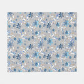 Couverture Polaire Retro, motif floral, bleu, gris, fleurs (Devant (Horizontal))