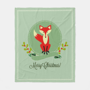 Couverture Polaire Retro Noël Fox Pastel Vert & Beige 2