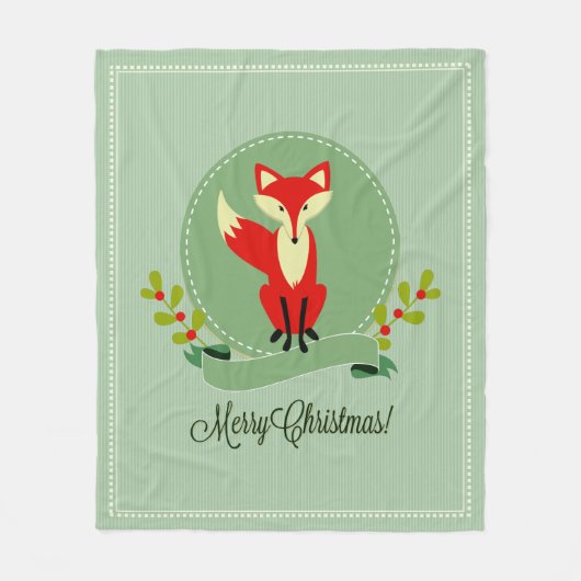 Couverture Polaire Retro Noël Fox Pastel Vert & Beige 2 (Devant)