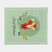 Couverture Polaire Retro Noël Fox Pastel Vert & Beige 2 (Devant (Horizontal))
