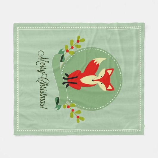 Couverture Polaire Retro Noël Fox Pastel Vert & Beige 2 (Devant (Horizontal))