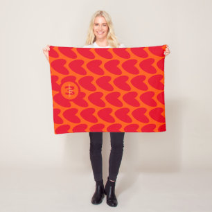 Couverture Polaire Retro Orange Super Red Hearts Nom sur Monogramme