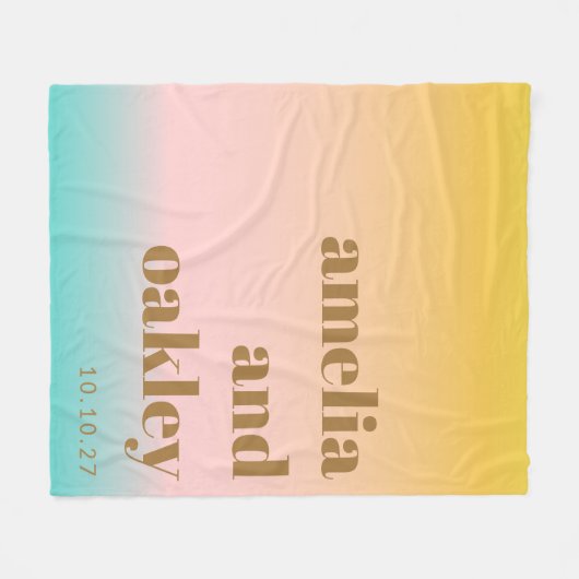 Couverture Polaire Retro Pastel rose dégradé Mariage unique personnal (Devant (Horizontal))