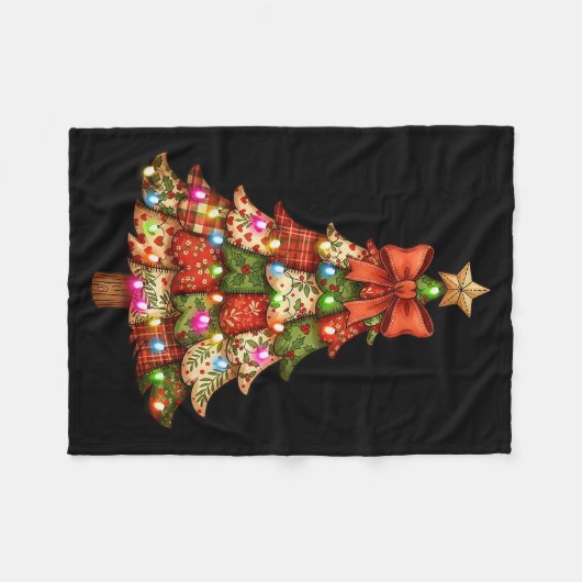 Couverture Polaire Retro Patchwork Bow Christmas,rustic Country Chris (Devant (Horizontal))