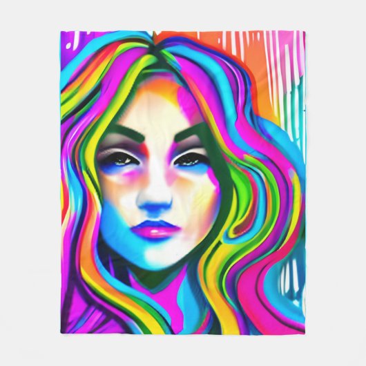 Couverture Polaire Retro Portrait d'une femme avec les cheveux arc-en (Devant)