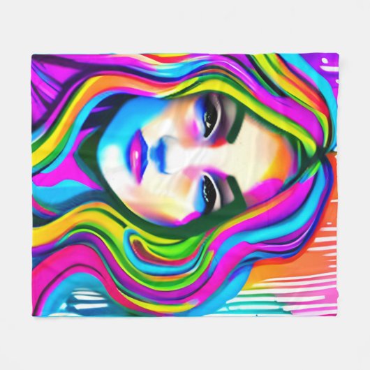 Couverture Polaire Retro Portrait d'une femme avec les cheveux arc-en (Devant (Horizontal))