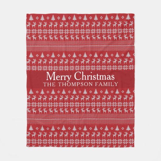 Couverture Polaire Retro Red Reindeer Custom Joyeux Noël (Devant)