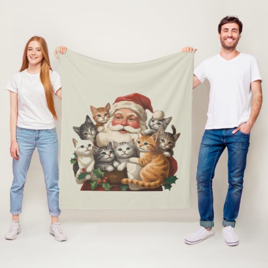 Couverture Polaire Retro Santa Claus & Kittens Christmas Winter 90s (En situation)