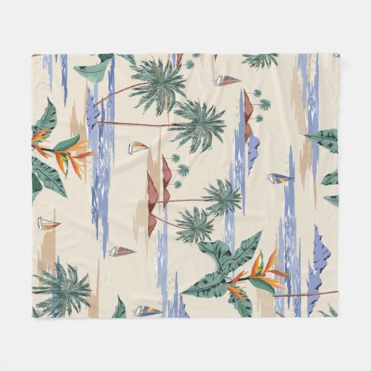 Couverture Polaire Retro seamless tropical island pattern on light be (Devant (Horizontal))