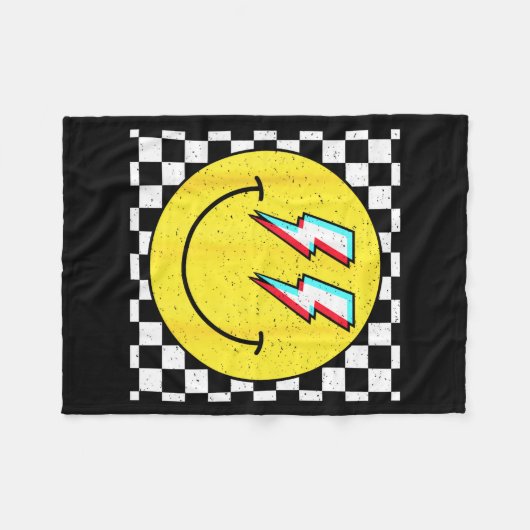 Couverture Polaire Retro Smile Face Checkered Pattern Preppy Happy Fa (Devant (Horizontal))