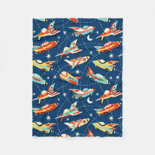 Couverture Polaire Retro Space Rocket Cars Blue Cute Kids Motif