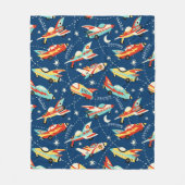 Couverture Polaire Retro Space Rocket Cars Blue Nom personnalisé (Devant)