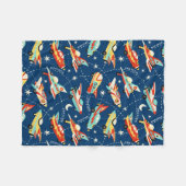 Couverture Polaire Retro Space Rocket Cars Blue Nom personnalisé (Devant (Horizontal))
