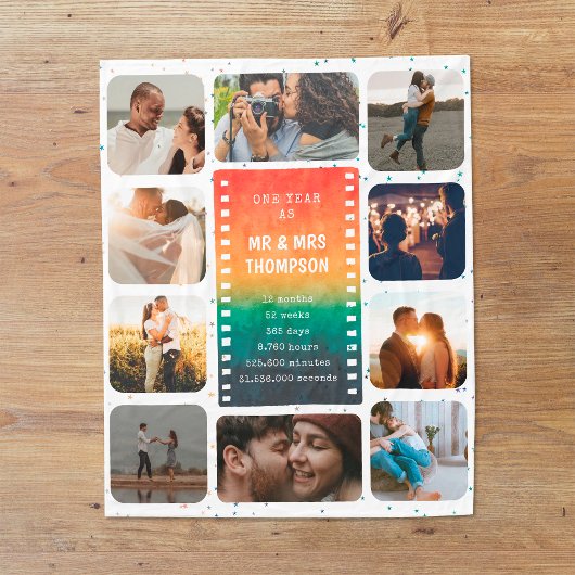 Couverture Polaire Retro Sunset Photo Mr and Mrs 1st  Anniversary